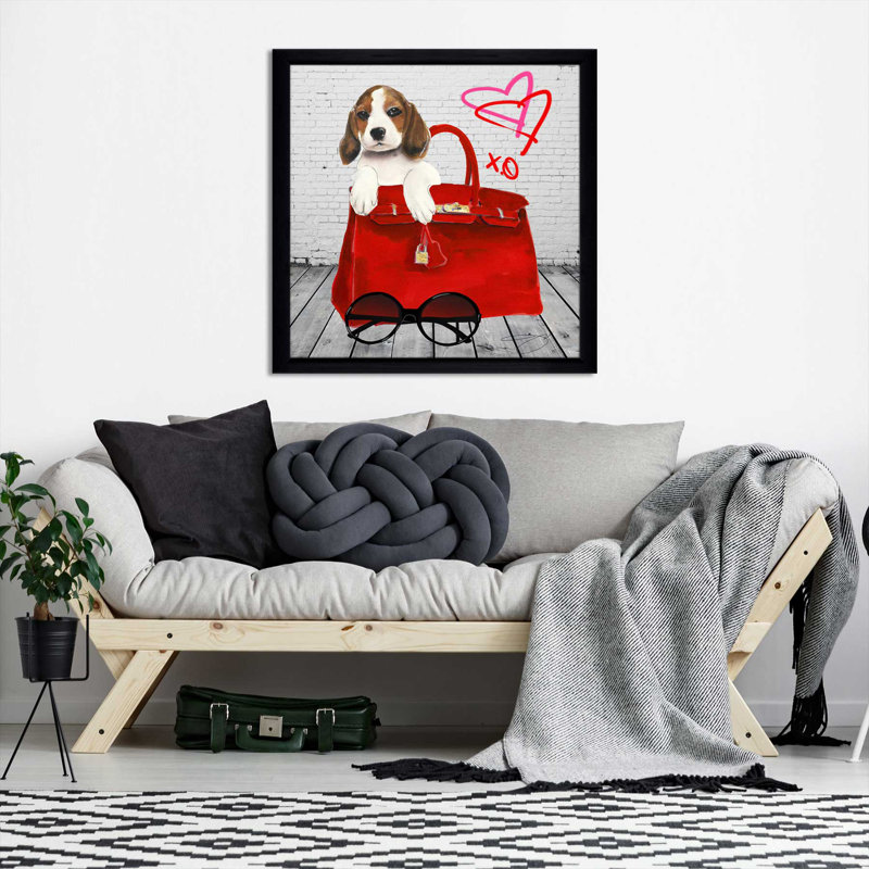 Beagle (Square) par By Jodi - impression, Cadre noir, H 37,5 po x l 37,5 po x P 1 po