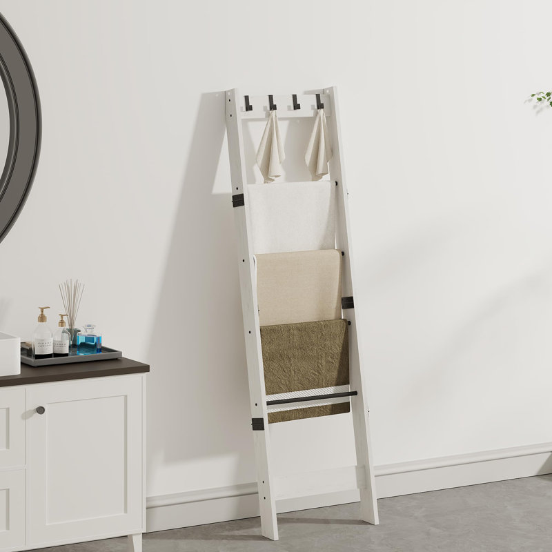 6 Tier Ladder Shelf With Removable Hooks, White