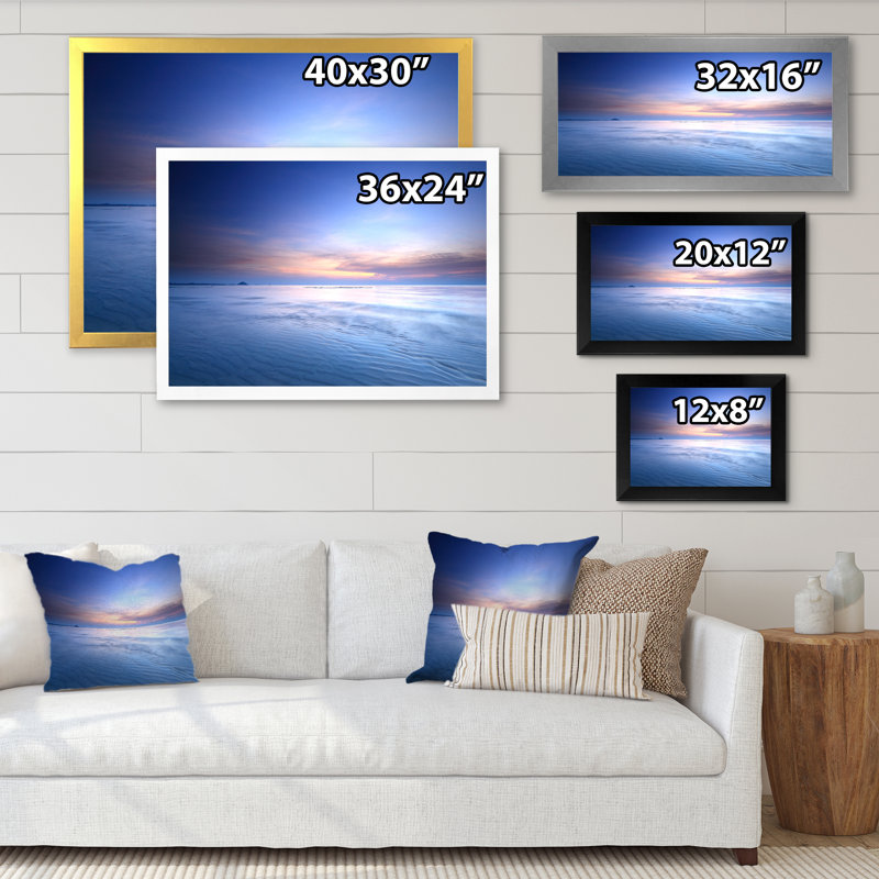 " Beach Sunrise with Dramatic Sky V " Mixed Media Print, 16" H x 32" W x 1" D, Gold Closed Corner Framed