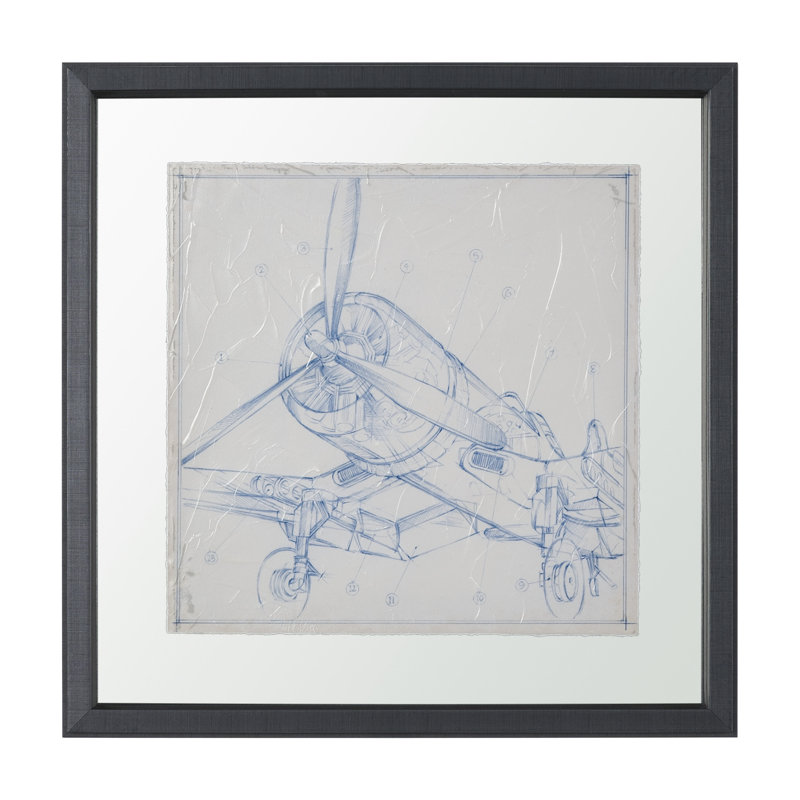 Reproduction d'art encadrée par avion à la main par Ethan Harper, Avion, croquis à gauche, Noir
