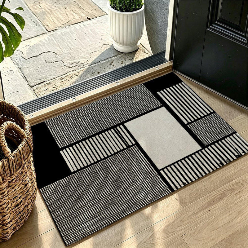 Tapis décoratif géométrique à rayures noires 47 x 31 pouces