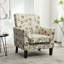 Élégant fauteuil en mélange de polyester à motifs avec structure et détails en bouleau massif