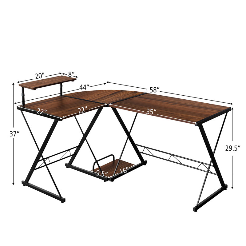 L-Shaped Iron Computer Desk, Walnut