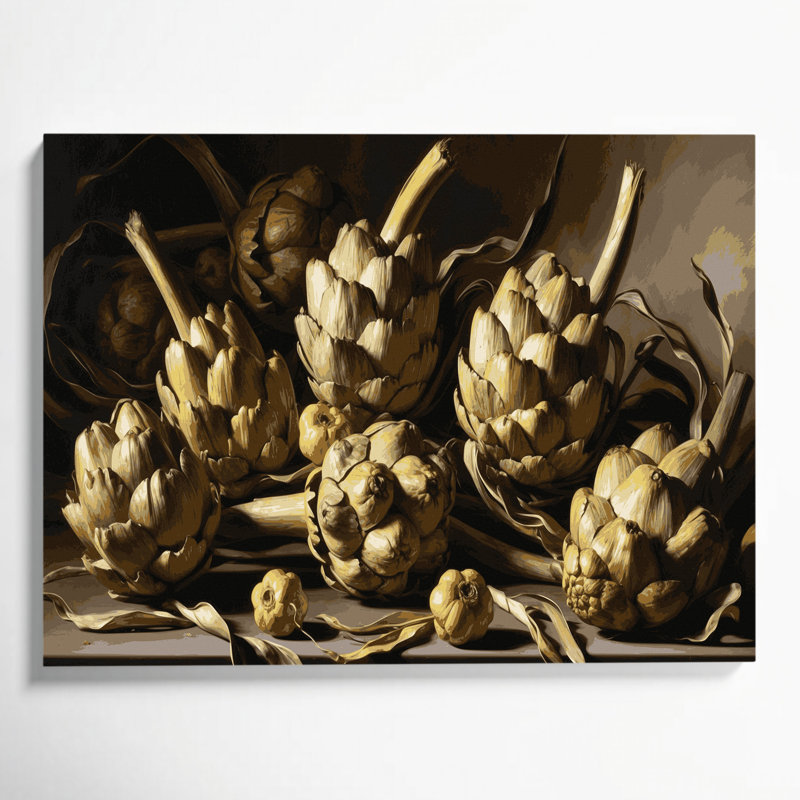 Art mural sur toile, légumes et artichauts bruns, H 20 po x l 24 po