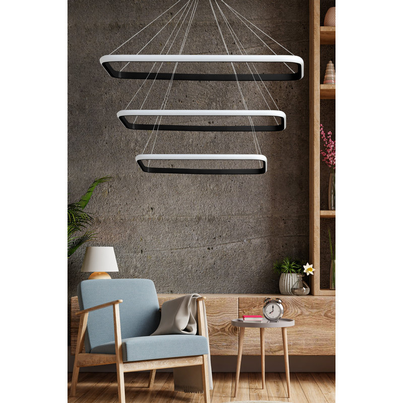 Adjustable Black Aluminium Chandelier, 3-Piece Set | LED Socket, White Light 6500K | Dimensions: Small (6.5 x 11.8 in), Medium (8.3 x 15.7 in), Large (10.4 x 19.7 in) | Modern Lighting for Home & Office Decor