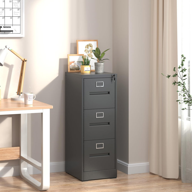 Makeace 15.2"W 3-Drawer Locking Metal Vertical File Cabinet - Heavy-Duty Home Office Storage with Label Holders for A4/Letter/Legal/F4