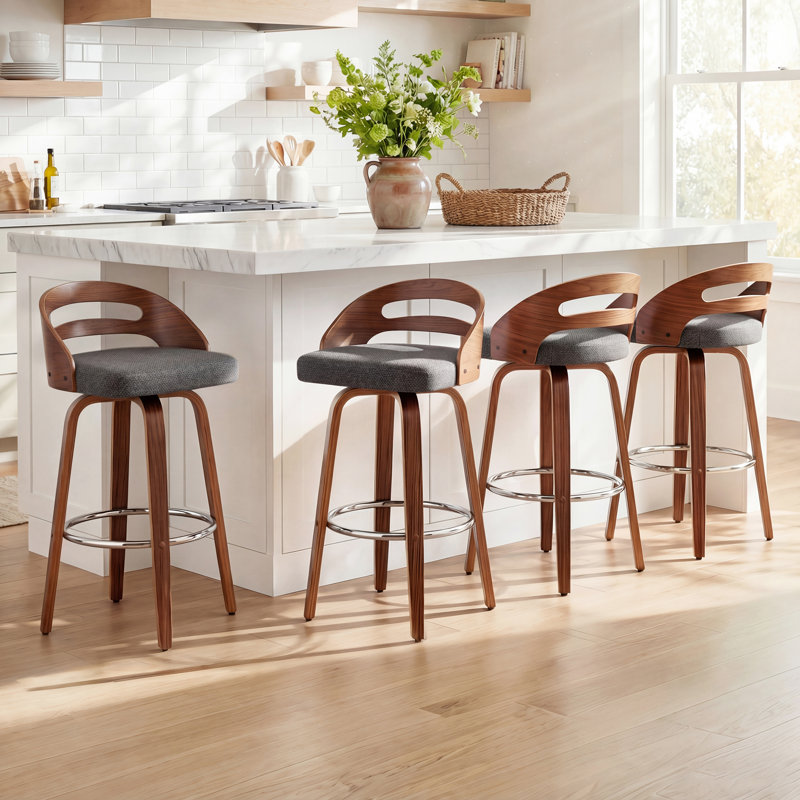 Tabourets de bar pivotants rembourrés Mahtab, Gris, Tabouret (assise à une hauteur de 30,31 po)