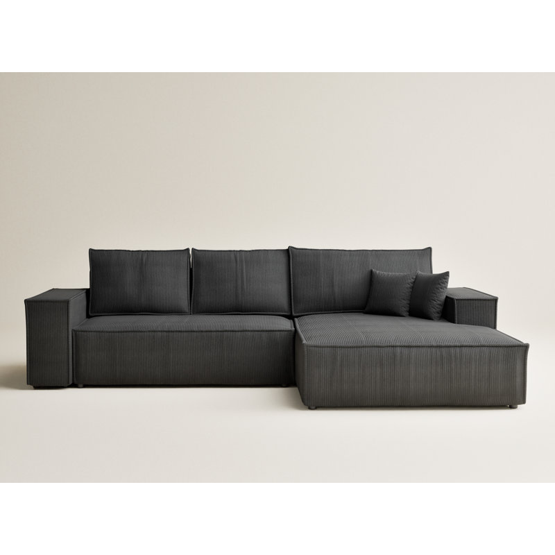 5 Seater Fabric Corner Sofa , Anthracite Velvet, Right Hand Facing