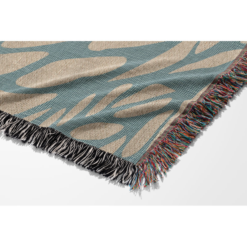 Couverture 100% coton Buga, Jeté 50 po x 60 po, Bleu/beige