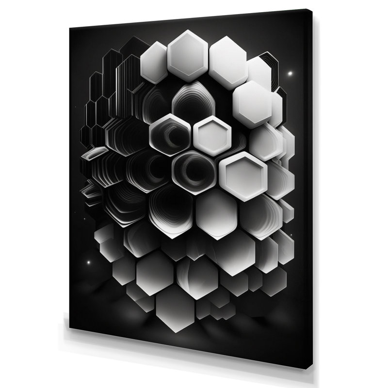 Abstrait géométrique noir et blanc I - Art mural abstrait géométrique, H 32 po x l 24 po x P 1 po, Toile tendue