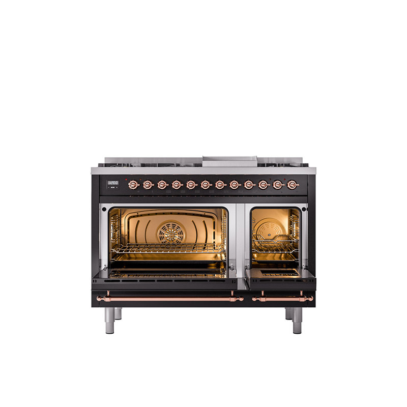 ILVE Nostalgie II 48 Dual Fuel Range , Glossy Black/Copper, Natural Gas