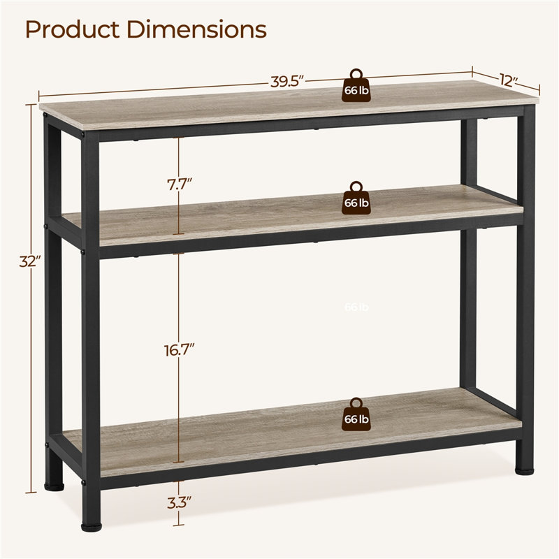 Lenoir 40''W 3-Layer Narrow Console Table, Gray
