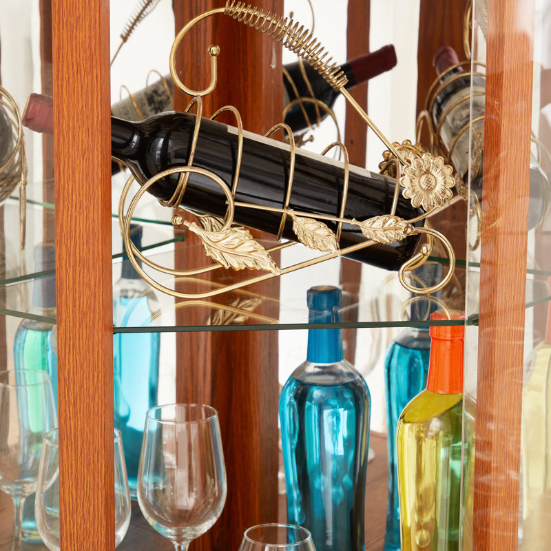 Présentoir de coin lumineux en verre, chêne foncé, étagères réglables, pour un rangement antique et de collection dans le salon