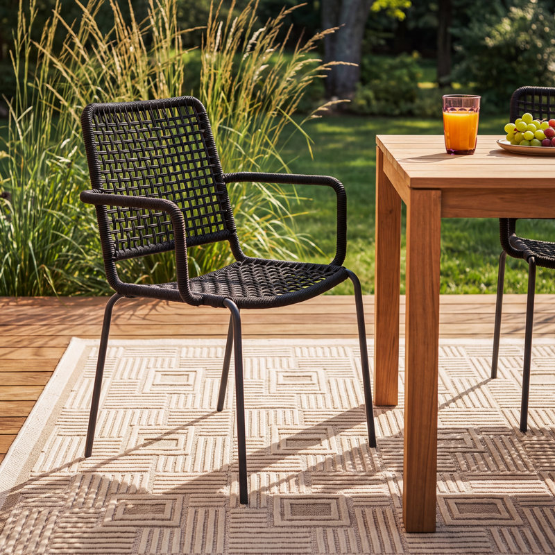 Vashon Outdoor Stacking Dining Armchair with Cushions, Black