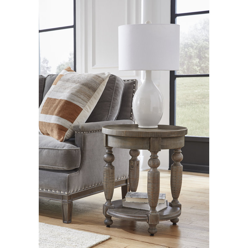 Erminda Distressed Gray Pine Round End Table