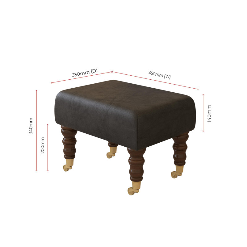 Manufactured Wood Accent Stool, Mahogany, Black, Italian Leather