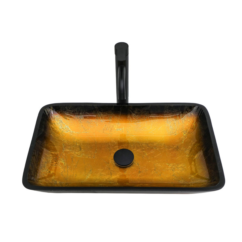 Lavabo de salle de bain au-dessus du comptoir, verre trempé doré ambré, forme carrée, bonde escamotable, cuve à usages multiples, apparence élégante
