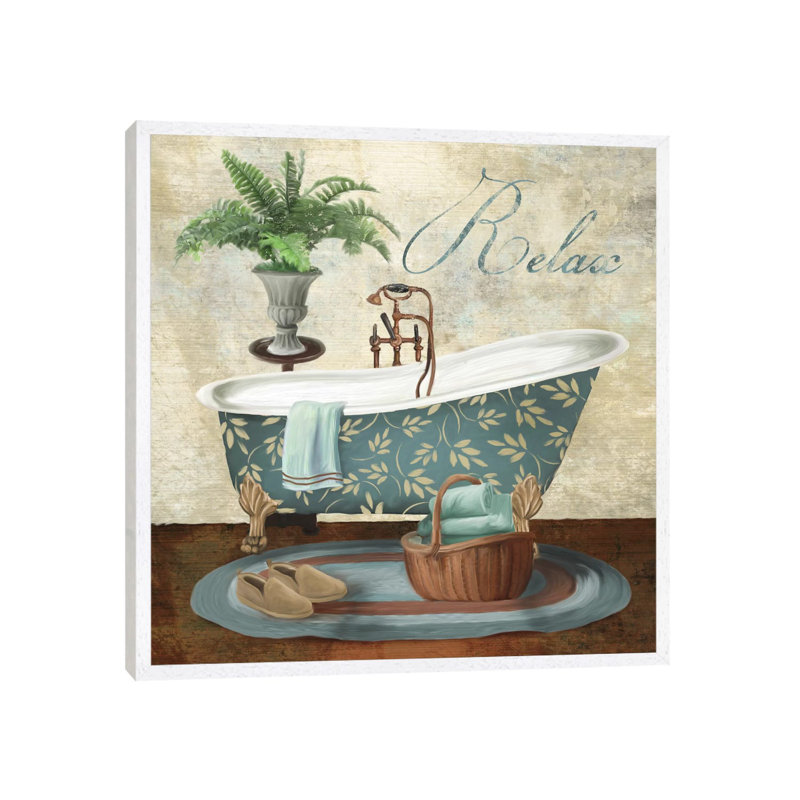Bath Relax by Conrad Knutsen - Painting on Canvas, 45.72 cm H x 45.72 cm W, White Framed Canvas