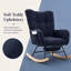 Chaise berçante à bascule à oreilles et repose-pieds assortis, en tissu Teddy bleu foncé. Fauteuil à bascule d'allaitement avec poche de rangement latérale, bercement en douceur, base en bois massif.