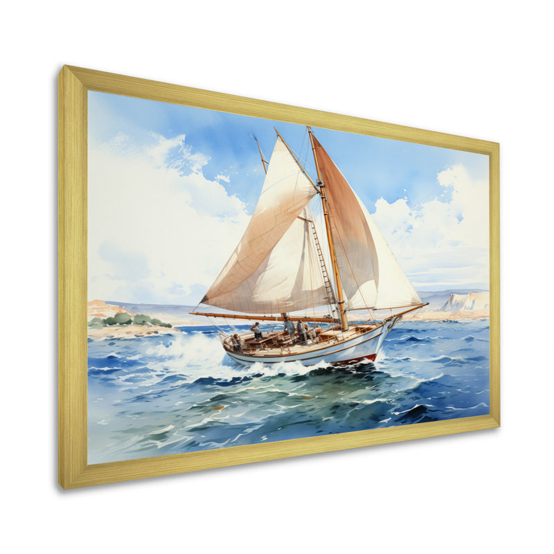 Voilier dans le vent III sur toile, Cadre doré à une seule photo, H 24 po x l 32 po x P 1 po