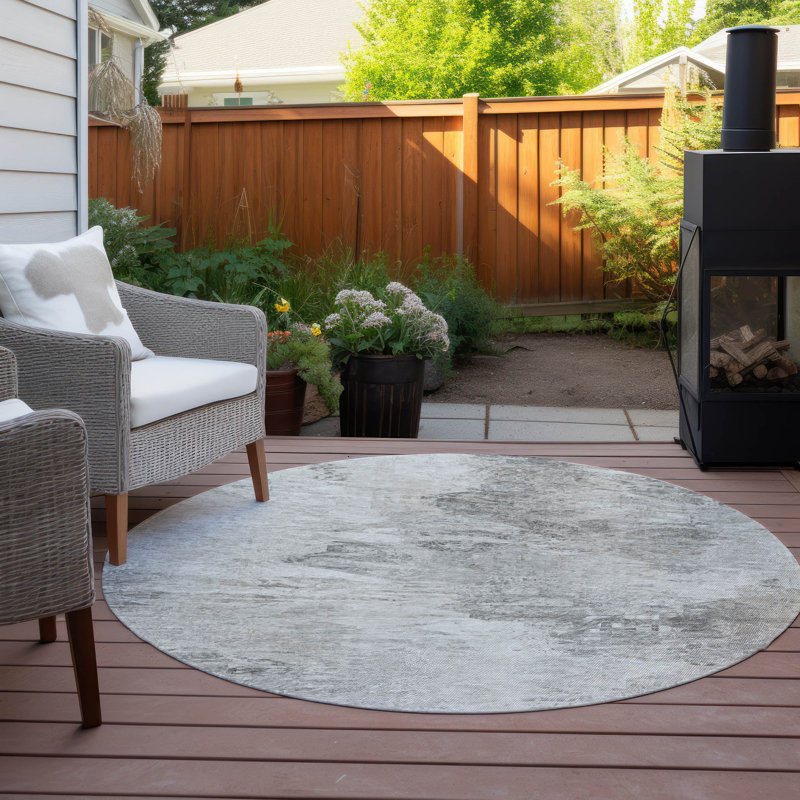 Fayme Washable Abstract Indoor / Outdoor Rug, Round 8'