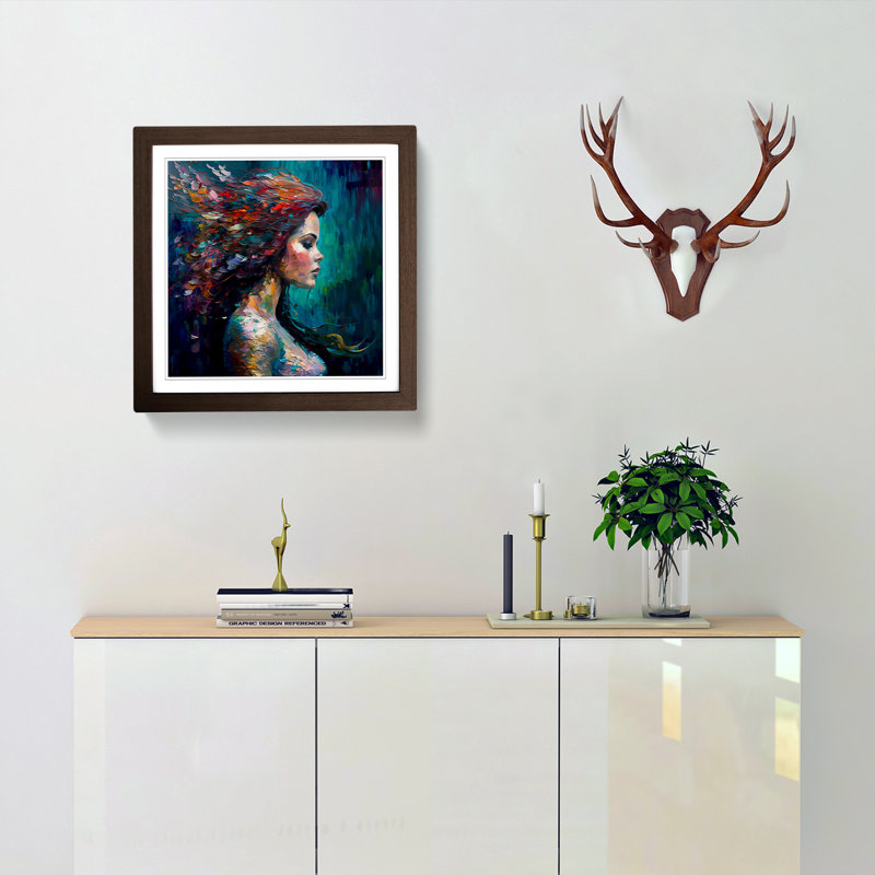 Mermaid Palette Knife Painting - Framed Print, Walnut