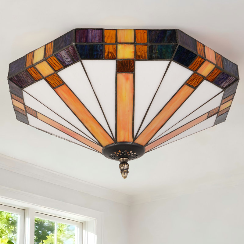 3 - Lights Tiffany-Style Stained Glass Flush Mount Lighting