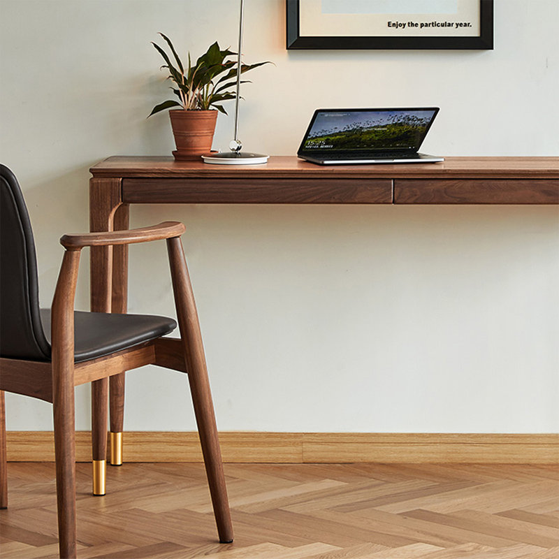 Bureau rectangulaire en bois massif avec tiroirs Walnut, H 29,53 po x l 47,24 po x P 15,75 po, Noyer