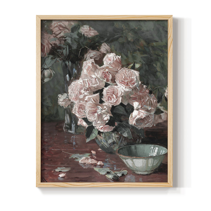 Impression florale vintage avec encadrement CCL XXVI - bois massif, H 21 po x l 17 po, Naturel