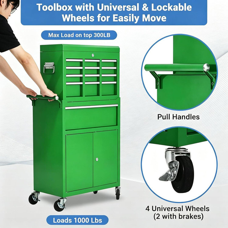 5-Drawer Heavy Duty Rolling Tool Chest – 2-in-1 Detachable Metal Tool Box Cabinet on Wheels with Lock, Portable Top Organizer for Garage & Workshop
