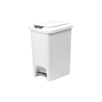 Superio 6.5L Slim Step & Push Trash Can - Dual Opening, Smooth Matte Finish, Durable Plastic (9.5"x7"x11.5") - White