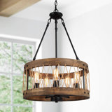 Gatlin 5 - Light 18'' W Statement Drum Dining Room Chandelier with Wood Accents
