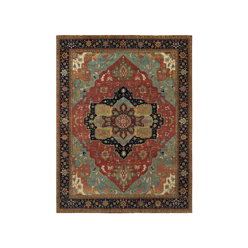 Tapis surdimensionné en laine noué à la main 13 pi 10 po x 18 pi 1 po rouge Heris 611D4B3E983841BCBBC32B59B8A03D57