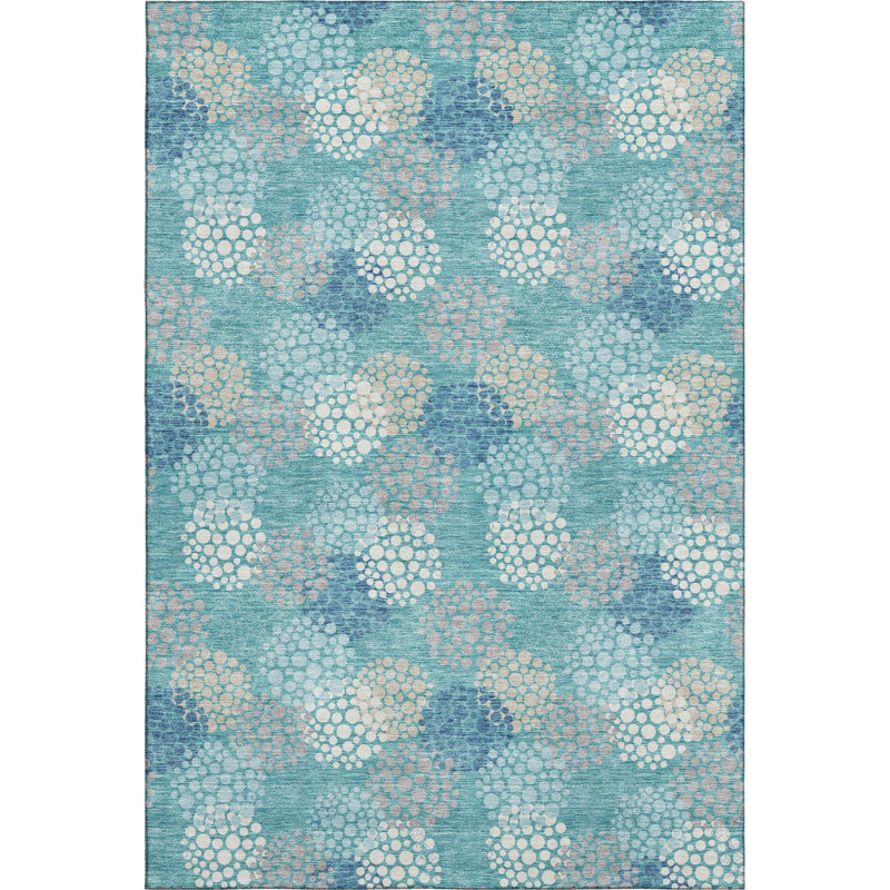 Premium Machine Washable Prisco Teal Rug, Rectangle 8' x 10'