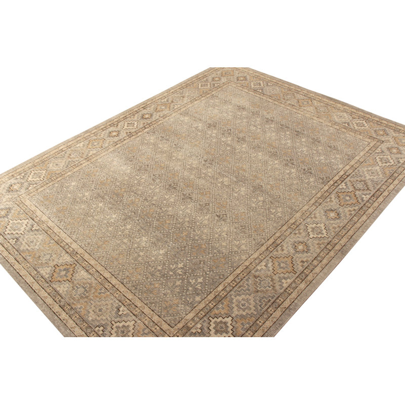 Distressed Homage Hand Knotted Wool Geometric Area Rug, Rectangle 10' x 14'