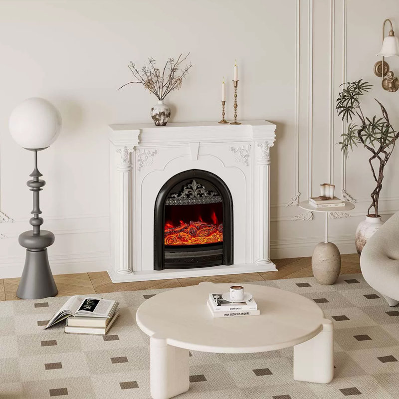 White Manufactured Wood Electric Fireplace