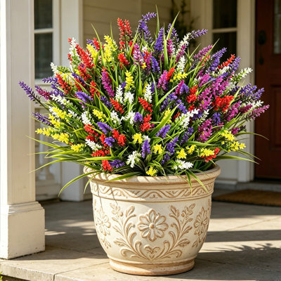 30 Bundles Artificial Plants Outdoor, UV Resistant Fake Flowers, Realistic Faux Lavender Shrubs for Porch Garden Window Box Home Decoration