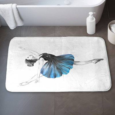 Small blue ballerina Bath Mat with Non-Slip Backing - Quick Dry Memory Foam Bathroom Rug - Absorbent - Modern Plush Spa-Style - Machine Washable