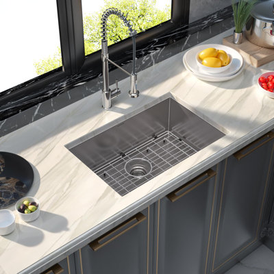 27 X 18 Inch Undermount Single Bowl 16-Gauge 304 Stainless Steel Kitchen Sink With Deep Basin