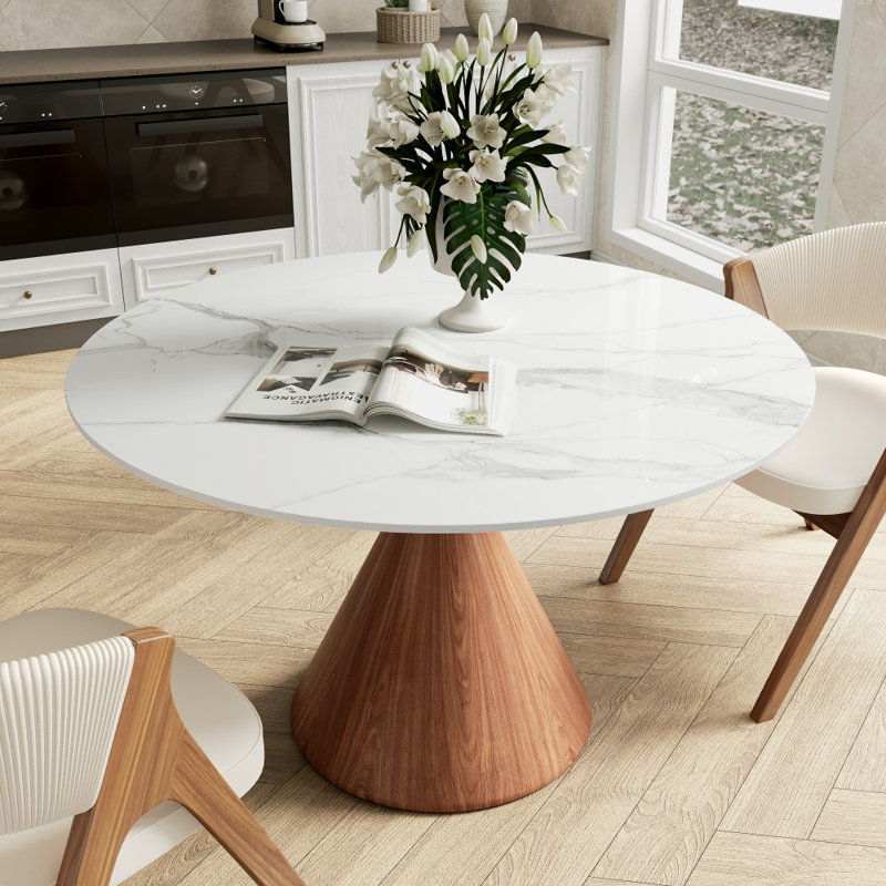 Petite table de salle à manger en pierre frittée pour 2 avec base sculpturale, H 29,53 po x L 39,37 po x l 39,37 po
