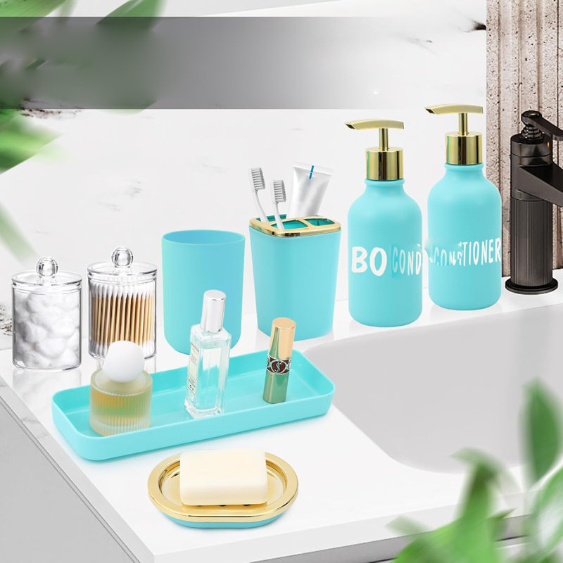 Blue Green Bathroom Accessory Set