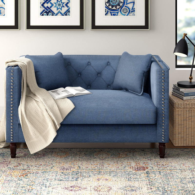 Causeuse Chesterfield en lin 49,6 po Meaghan, Bleu océan