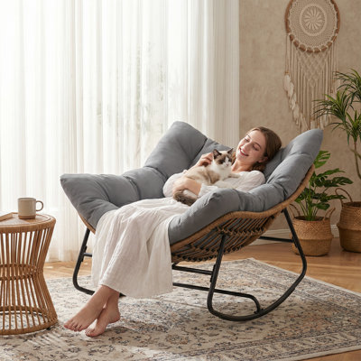 Outdoor Rocking Papasan Chair with Cushion