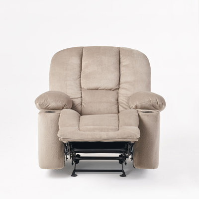 Luxurious Manual Recliner Chair in Skin-Friendly Fabric, Dual Cup Holders by Hokku Designs