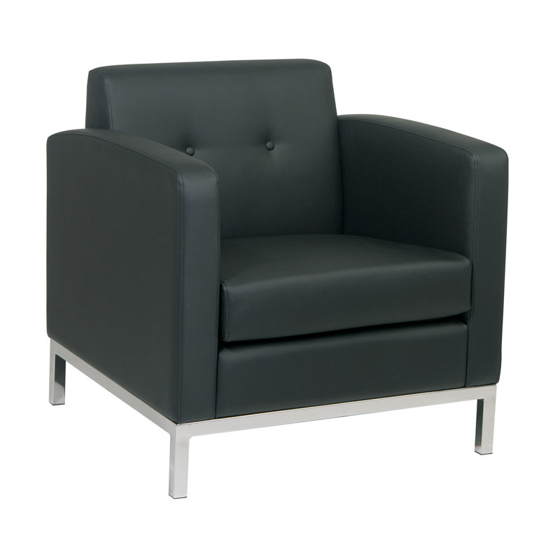 Agadir Faux Leather Accent Chair, Black Faux Leather