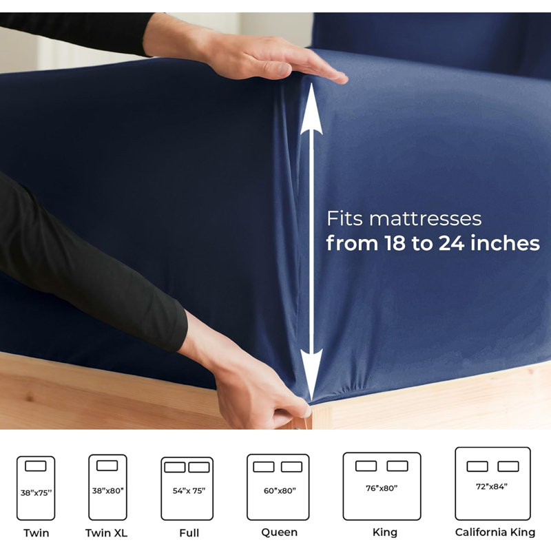 Extra Deep Pocket Sheet Set, Cooling & Breathable Bed Sheets, Soft Hotel Luxury Bedding, Fits 18–24 Inch Mattress, Navy Blue