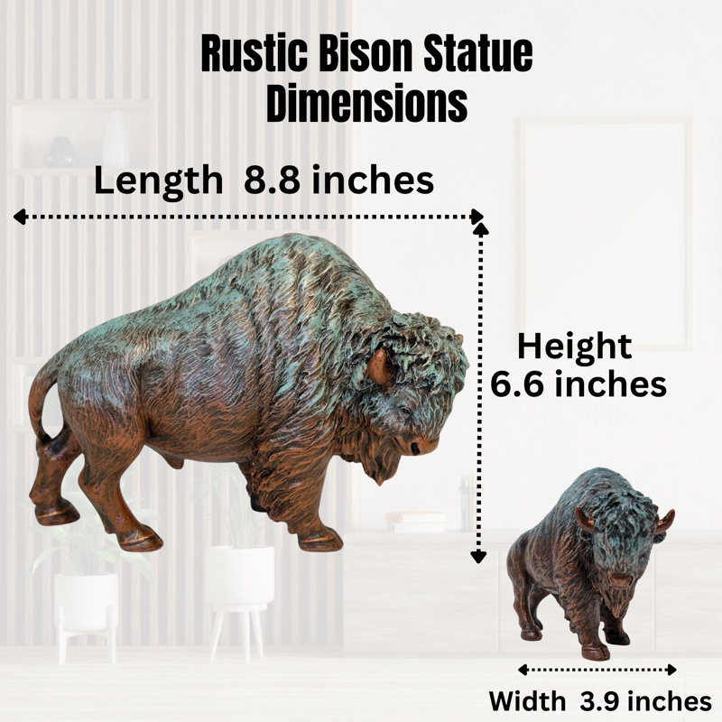 Resin Rustic Western Bison Statue Figurine Bronze-Colored Buffalo Sculpture for Home or Office Décor