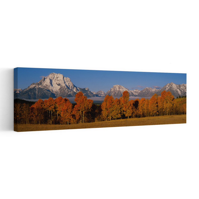 Panoramic View Of Mountains Grand Teton Teton Range Grand Teton National Park Wyoming USA by Leo L. Larson - Wrapped Canvas Panoramic Print