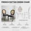 Ensemble de 2 chaises de salle à manger de style campagnard français, dossier en rotin, assise rembourrée, structure en bois massif