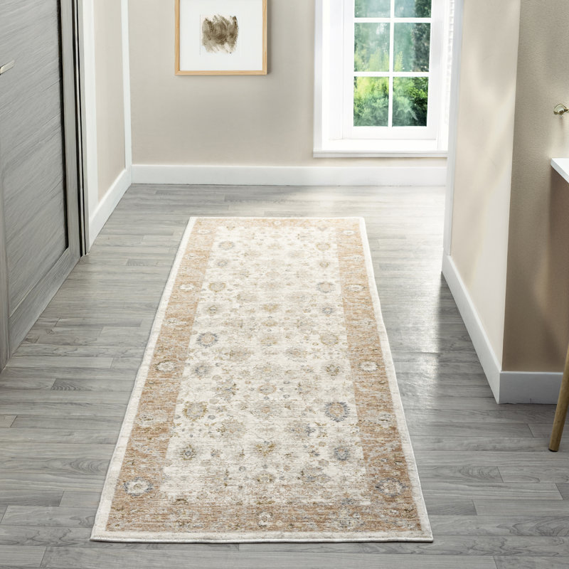 Anthonyson Cream/Brown Traditional Floral Filigree Woven Indoor Area Rug, 2'7" x 7'10"